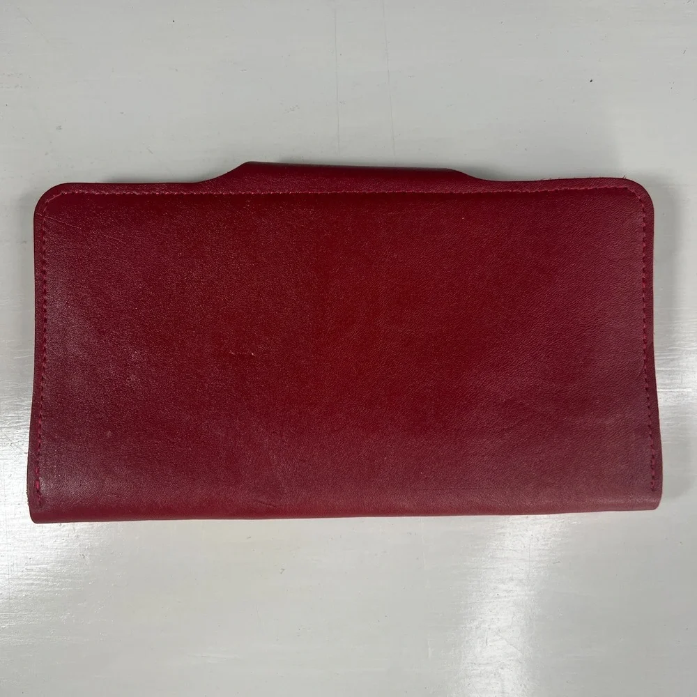 Parine Red Leather Checkbook Wallet Snap Tab Organizer Clutch